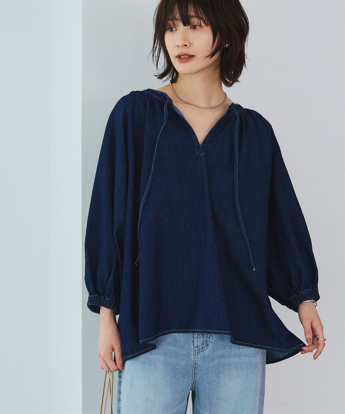 CROSS FUNCTION 《撥水》FRESH DENIM デニムカフタンボリュームスリーブブラウス_sub_17