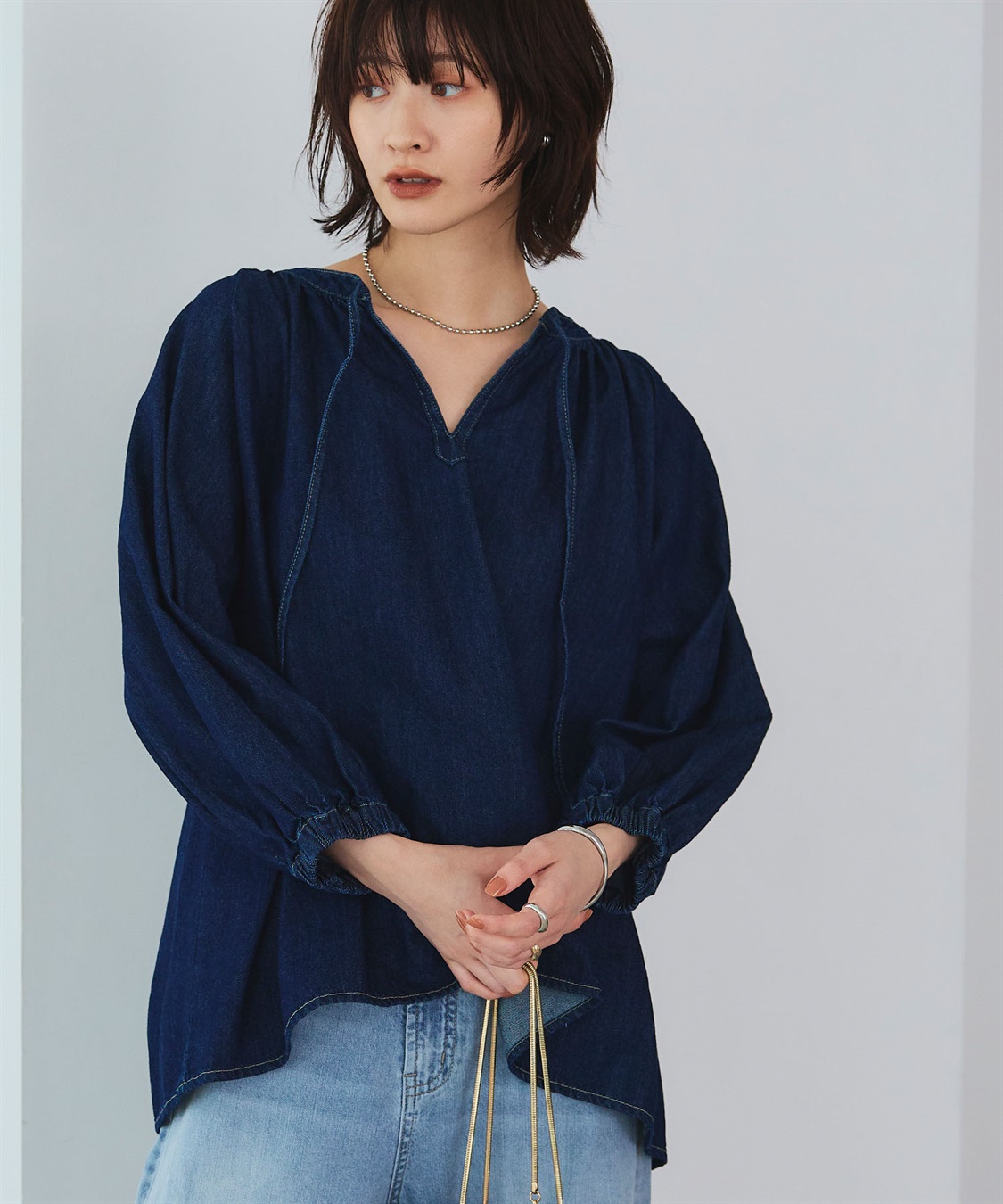 CROSS FUNCTION 《撥水》FRESH DENIM デニムカフタンボリュームスリーブブラウス_sub_18
