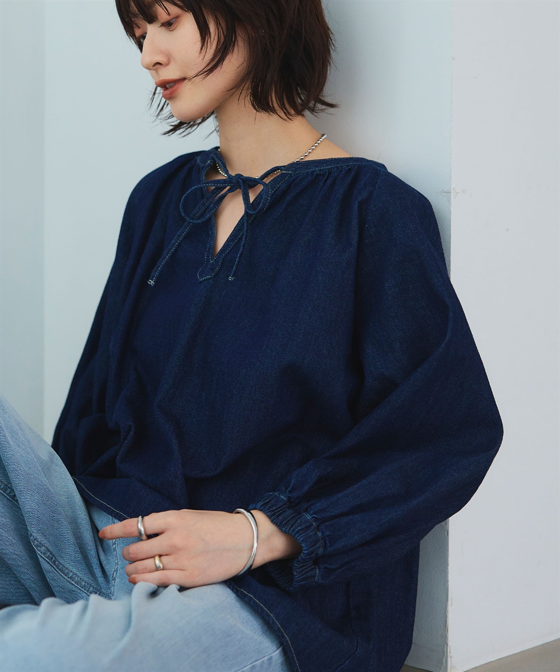 CROSS FUNCTION 《撥水》FRESH DENIM デニムカフタンボリュームスリーブブラウス_sub_25
