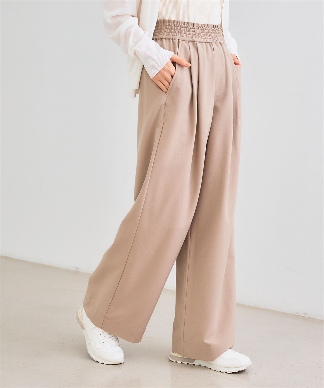 CROSS FUNCTION 《シワになりにくい》サマ美え ツータックギャザーワイドパンツ_sub_3