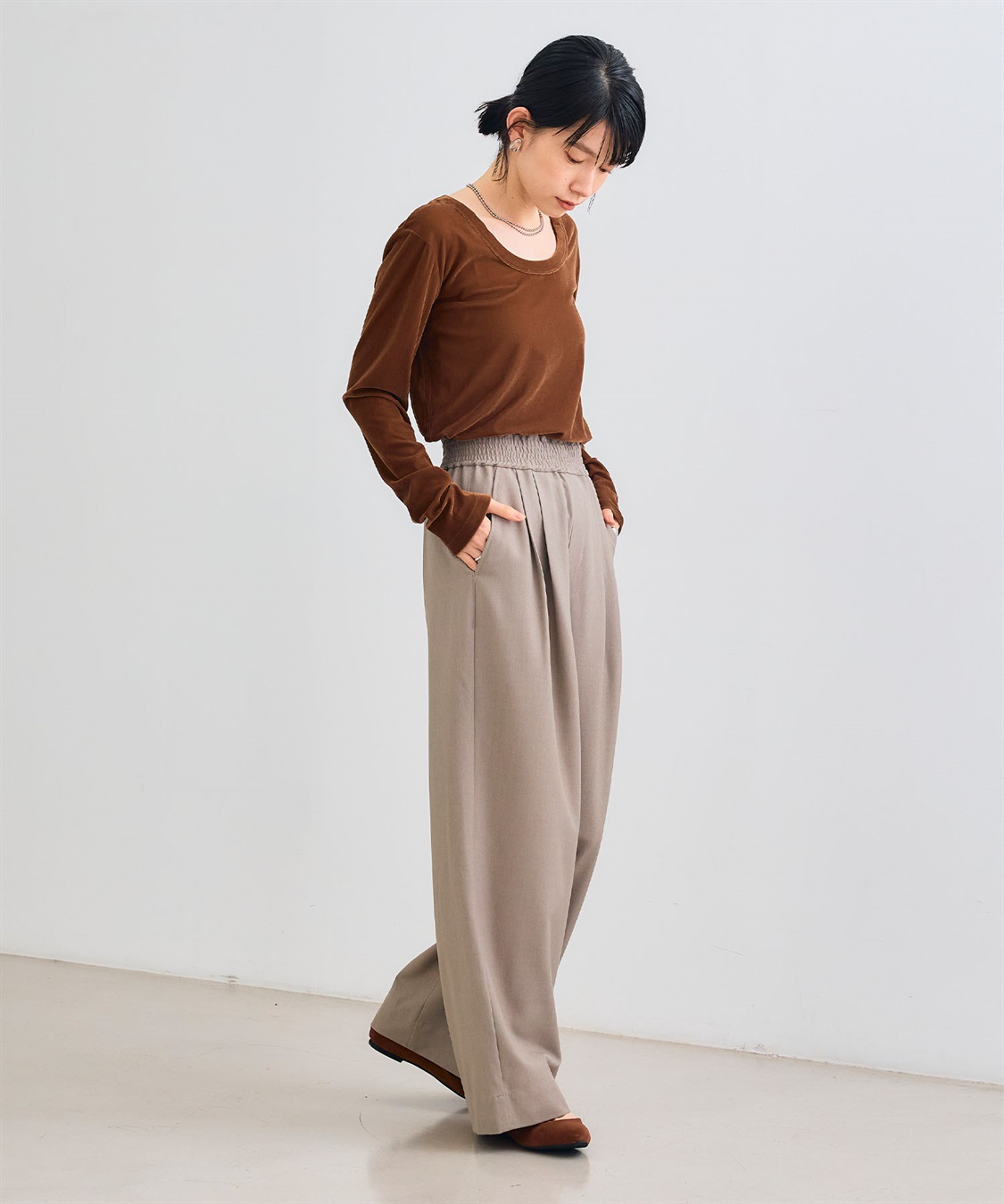 CROSS FUNCTION 《シワになりにくい》サマ美え ツータックギャザーワイドパンツ_sub_12