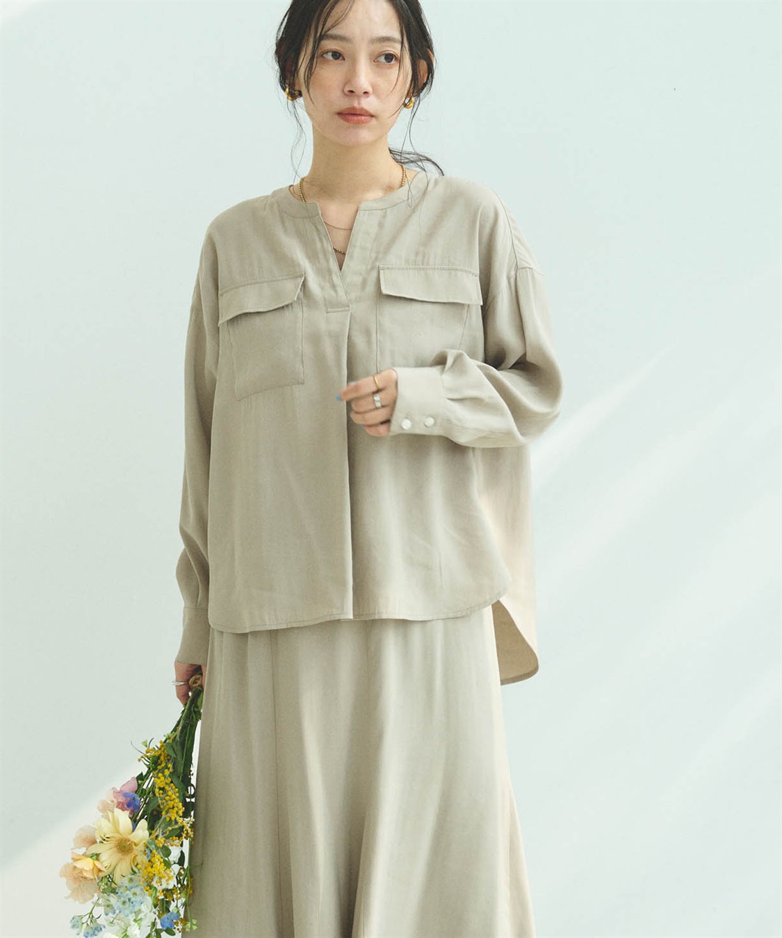 CROSS FUNCTION 《接触冷感》サマ美え とろみワークディテールドレープシャツ_sub_1