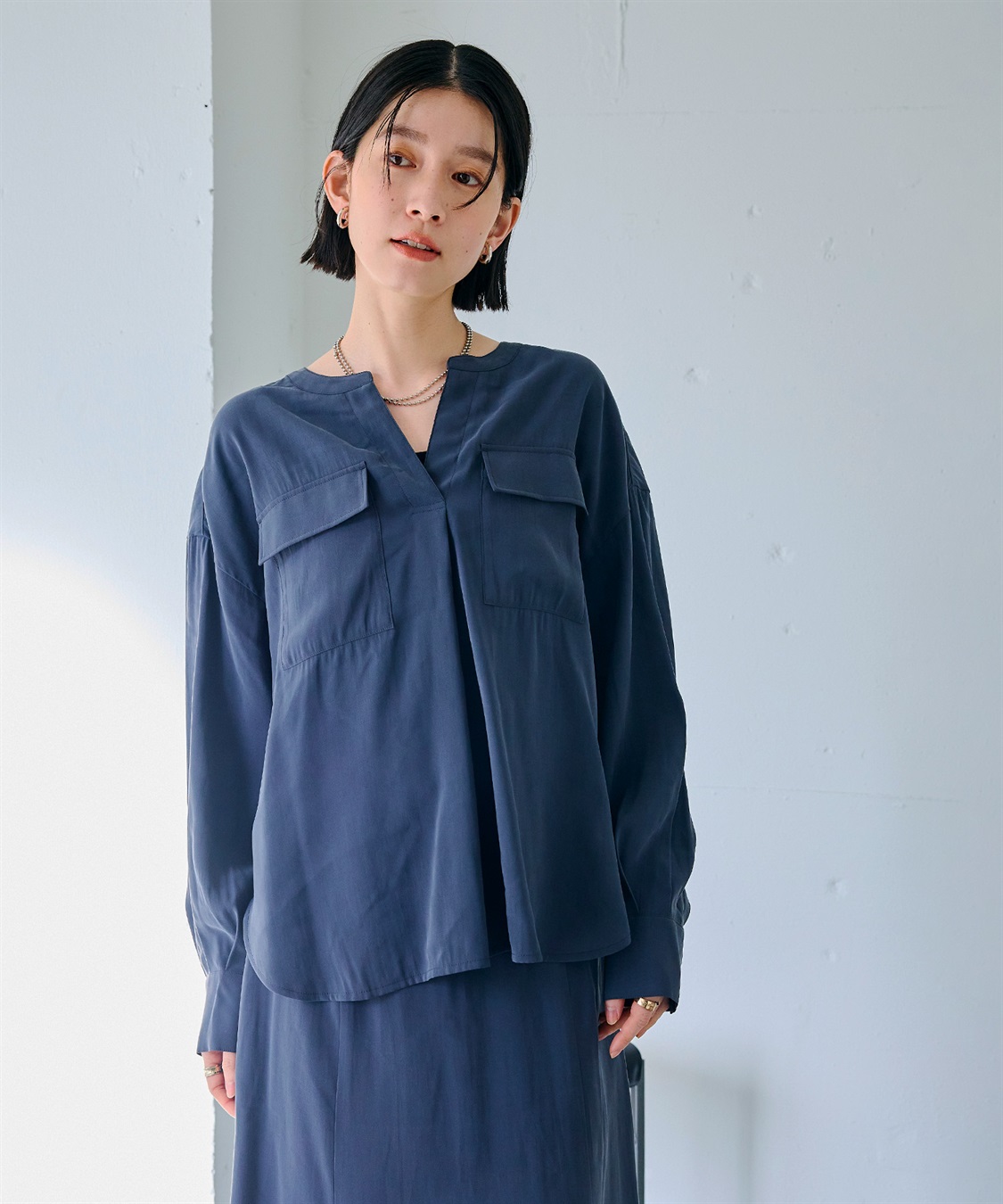 CROSS FUNCTION 《接触冷感》サマ美え とろみワークディテールドレープシャツ_sub_2