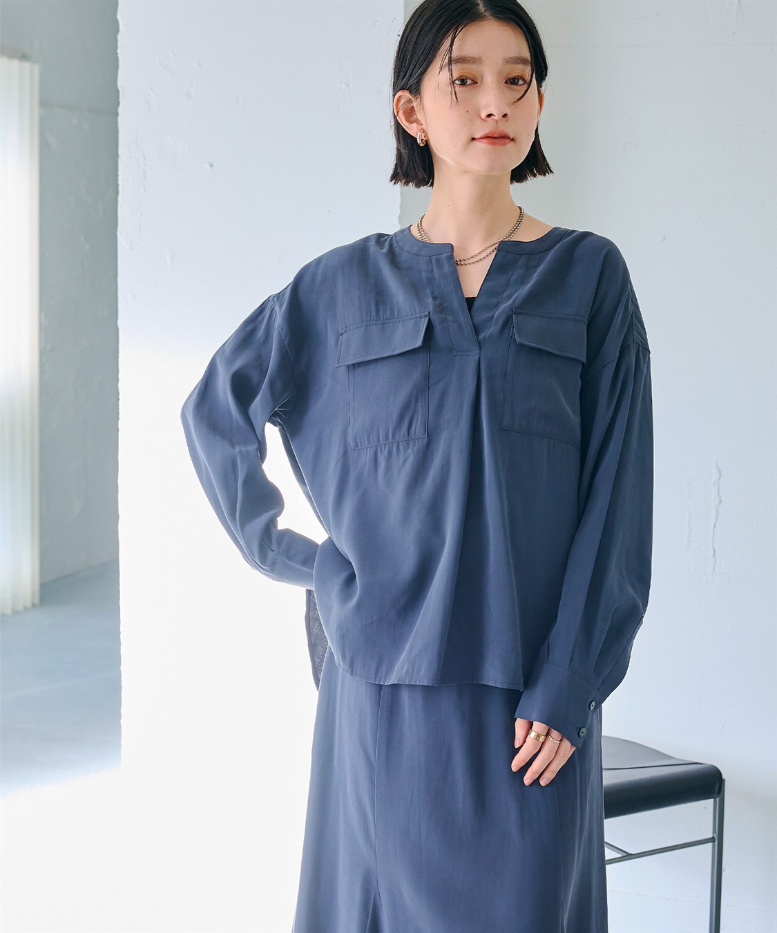 CROSS FUNCTION 《接触冷感》サマ美え とろみワークディテールドレープシャツ_sub_3