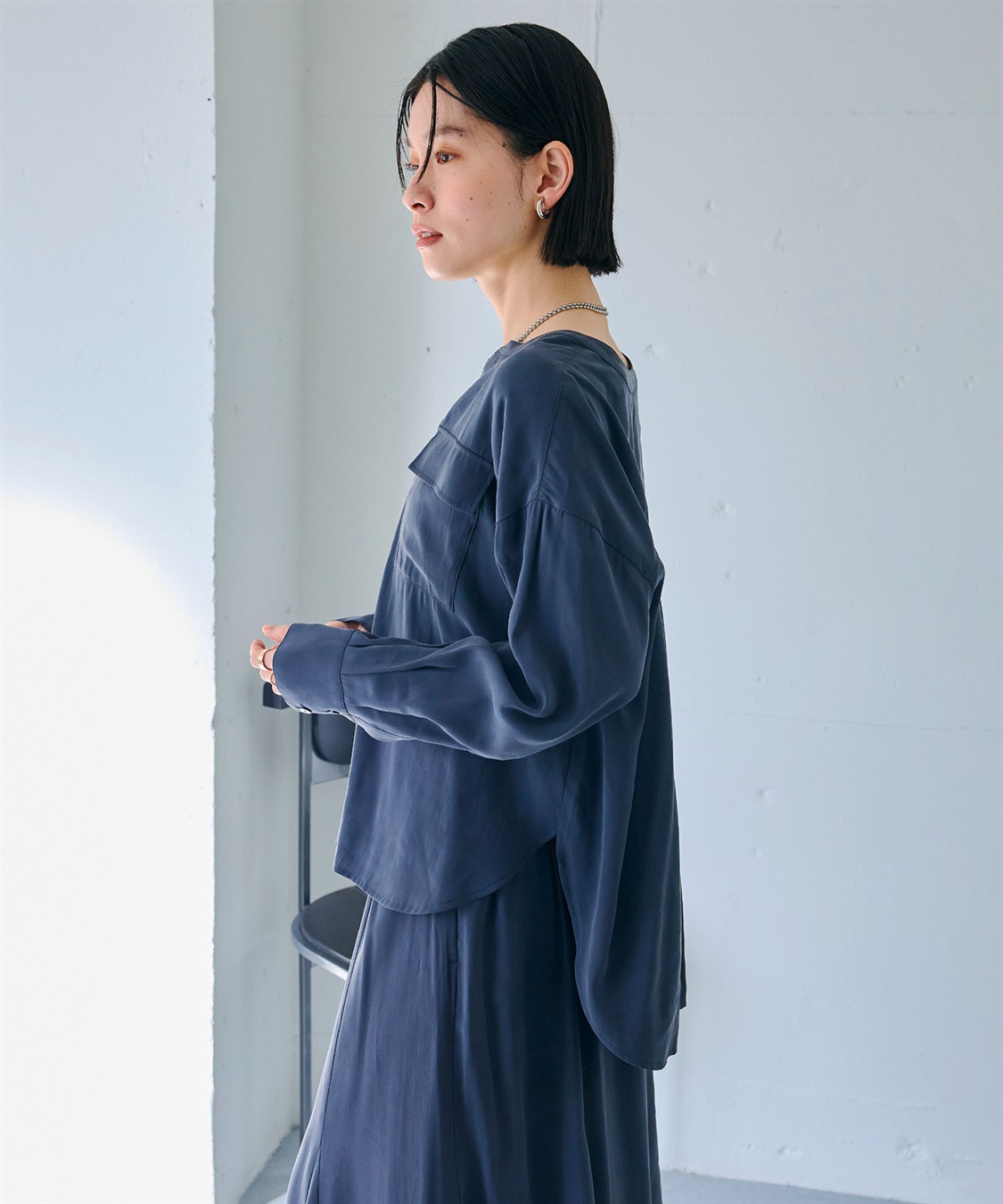 CROSS FUNCTION 《接触冷感》サマ美え とろみワークディテールドレープシャツ_sub_4