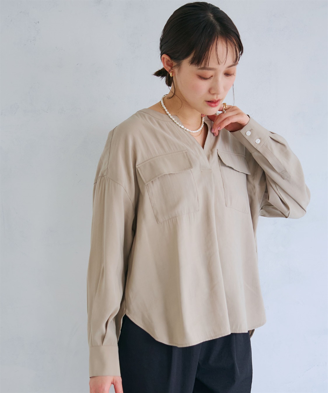 CROSS FUNCTION 《接触冷感》サマ美え とろみワークディテールドレープシャツ_sub_12