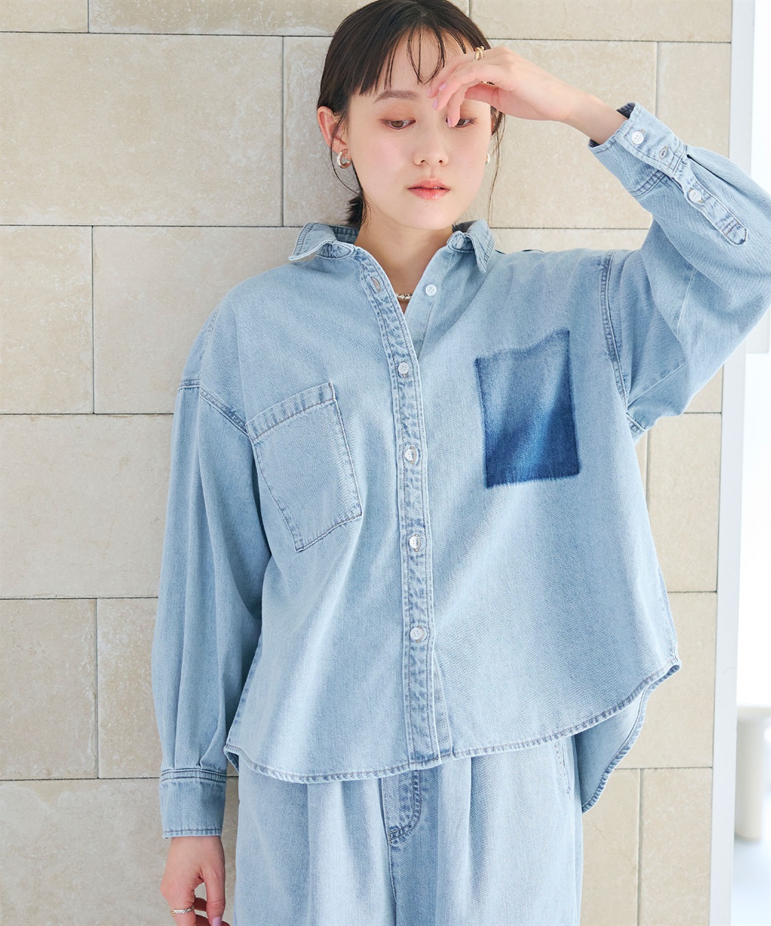 CROSS FUNCTION 《撥水》FRESH DENIM ポケットデザインデニムシャツ_sub_4