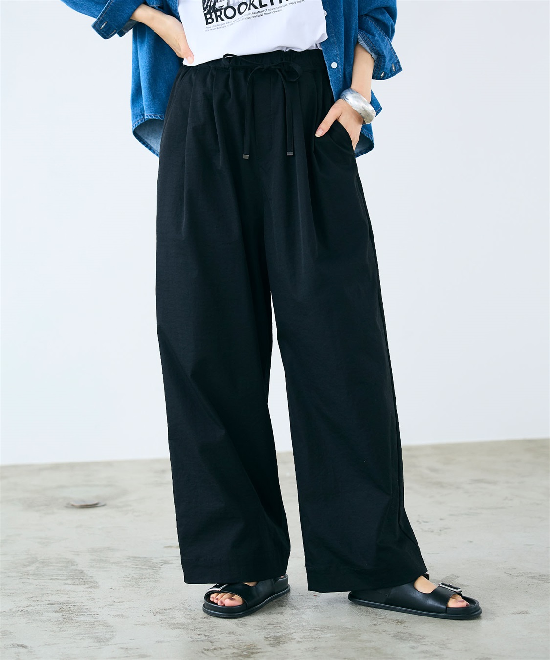 CROSS FUNCTION 《UV/吸水速乾》エブ楽 ダブルタックイージーワイドパンツ_sub_2