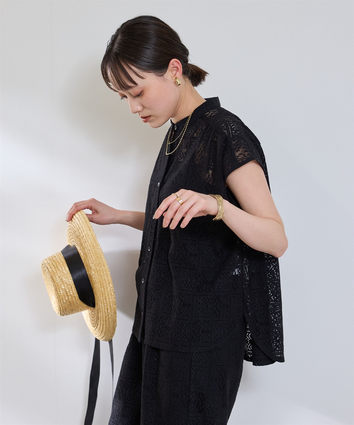 CROSS FUNCTION サマ美え レースフレンチスリーブブラウス_sub_12