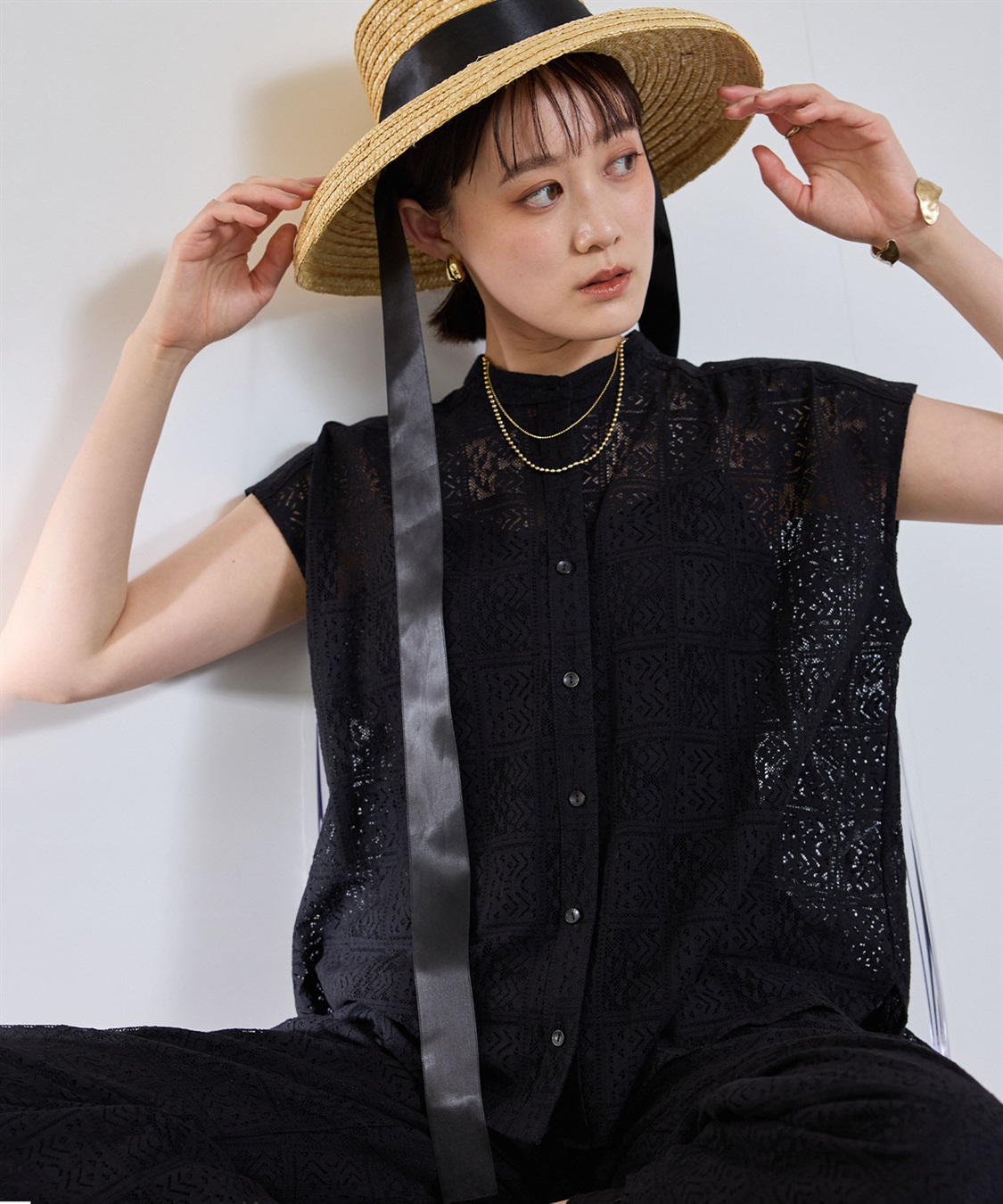 CROSS FUNCTION サマ美え レースフレンチスリーブブラウス_sub_14