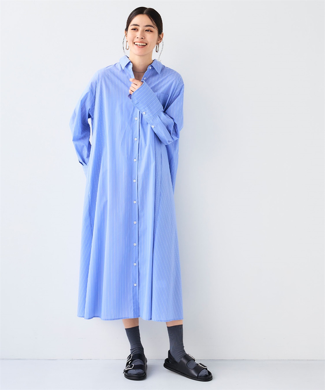 CROSS FUNCTION 《シワになりにくい》サマ美え ボリュームシャツワンピース_sub_2