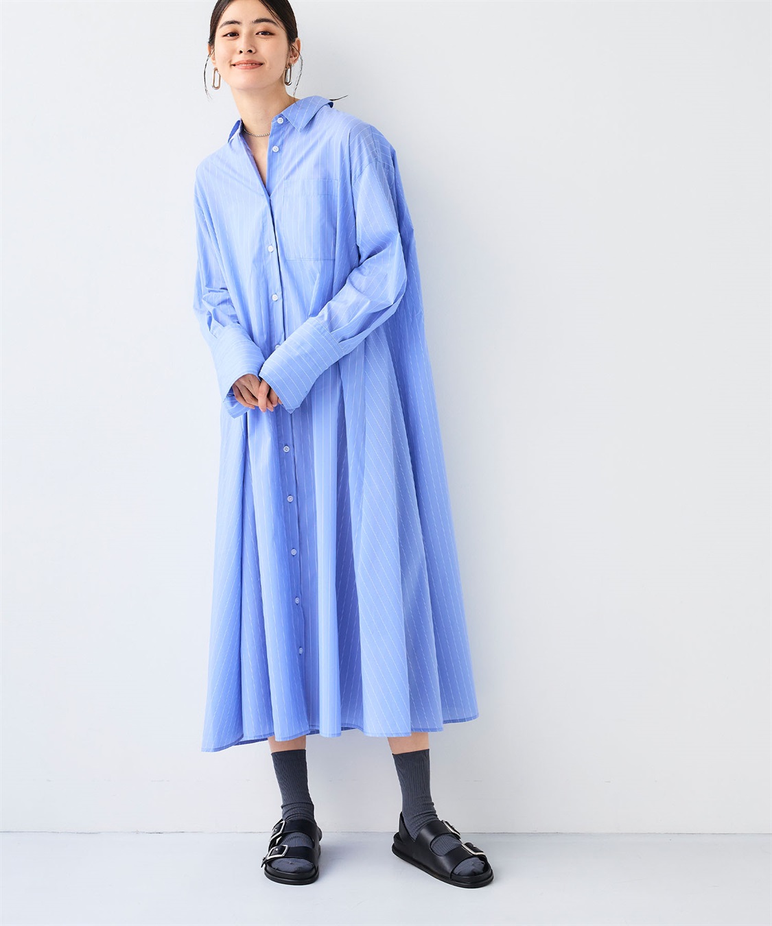 CROSS FUNCTION 《シワになりにくい》サマ美え ボリュームシャツワンピース_sub_3