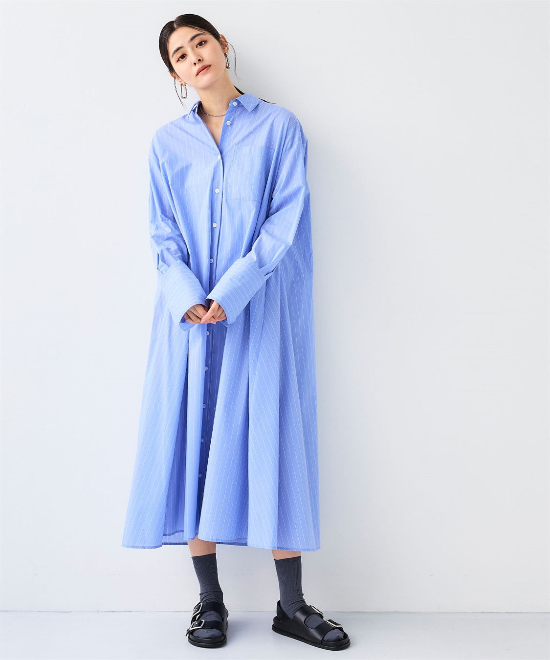 CROSS FUNCTION 《シワになりにくい》サマ美え ボリュームシャツワンピース_sub_4