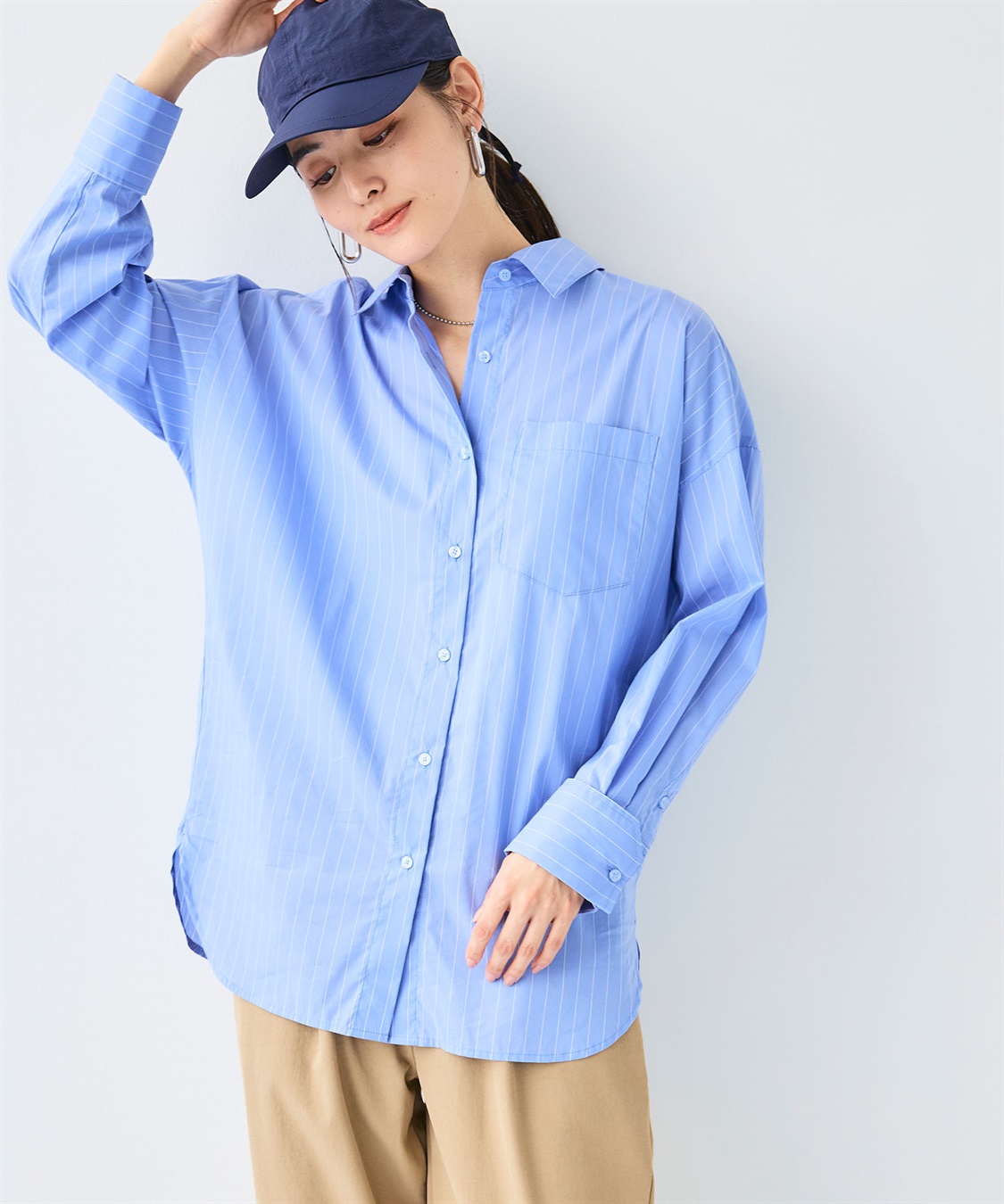 美品 H BEAUTY&YOUTH S ビッグシルエットシャツ コットン ブルー H＞コットンブロード ビッグシャツ