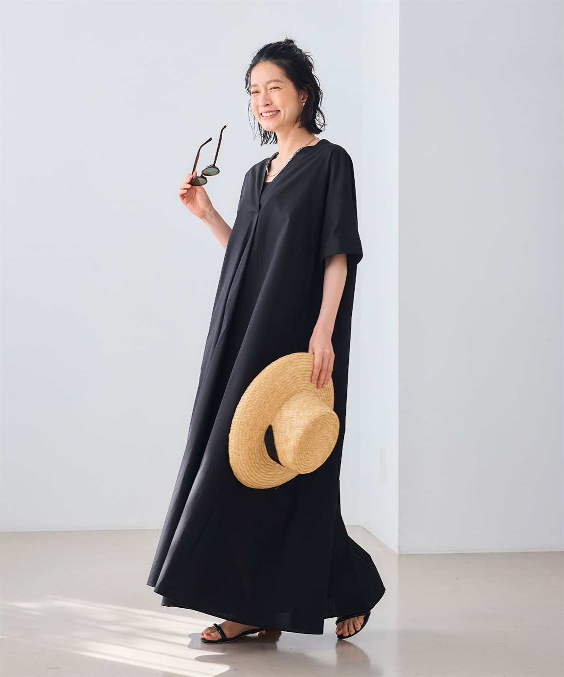 シワになりにくい》エブ楽 ブロードバックデザインワンピース CROSS