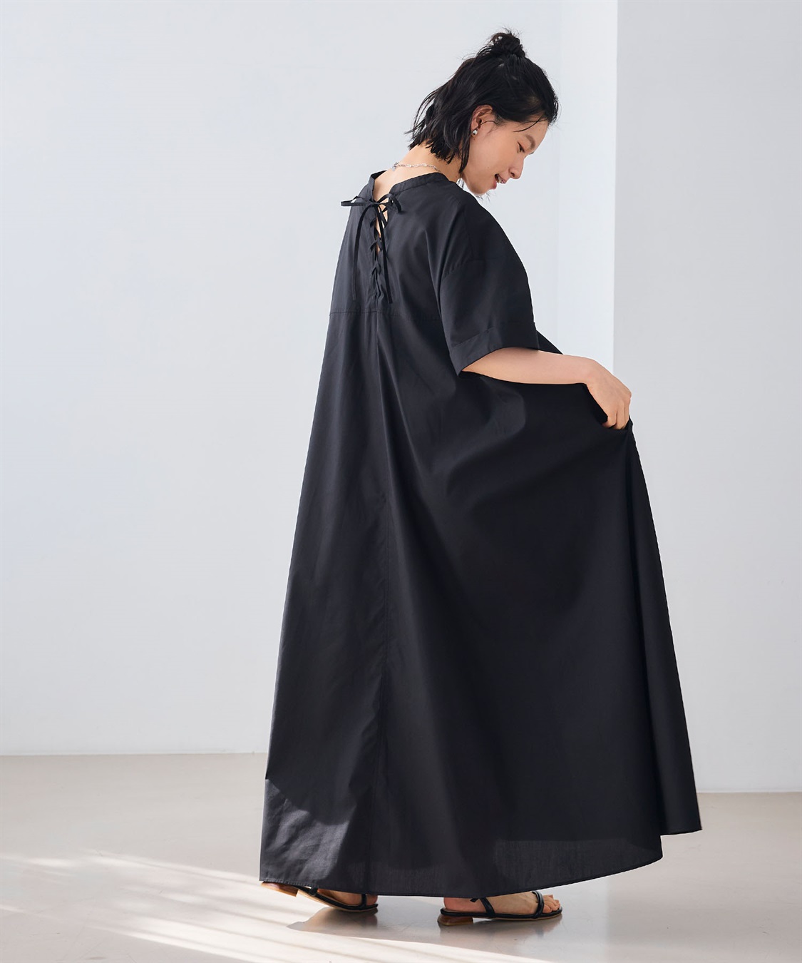 シワになりにくい》エブ楽 ブロードバックデザインワンピース CROSS