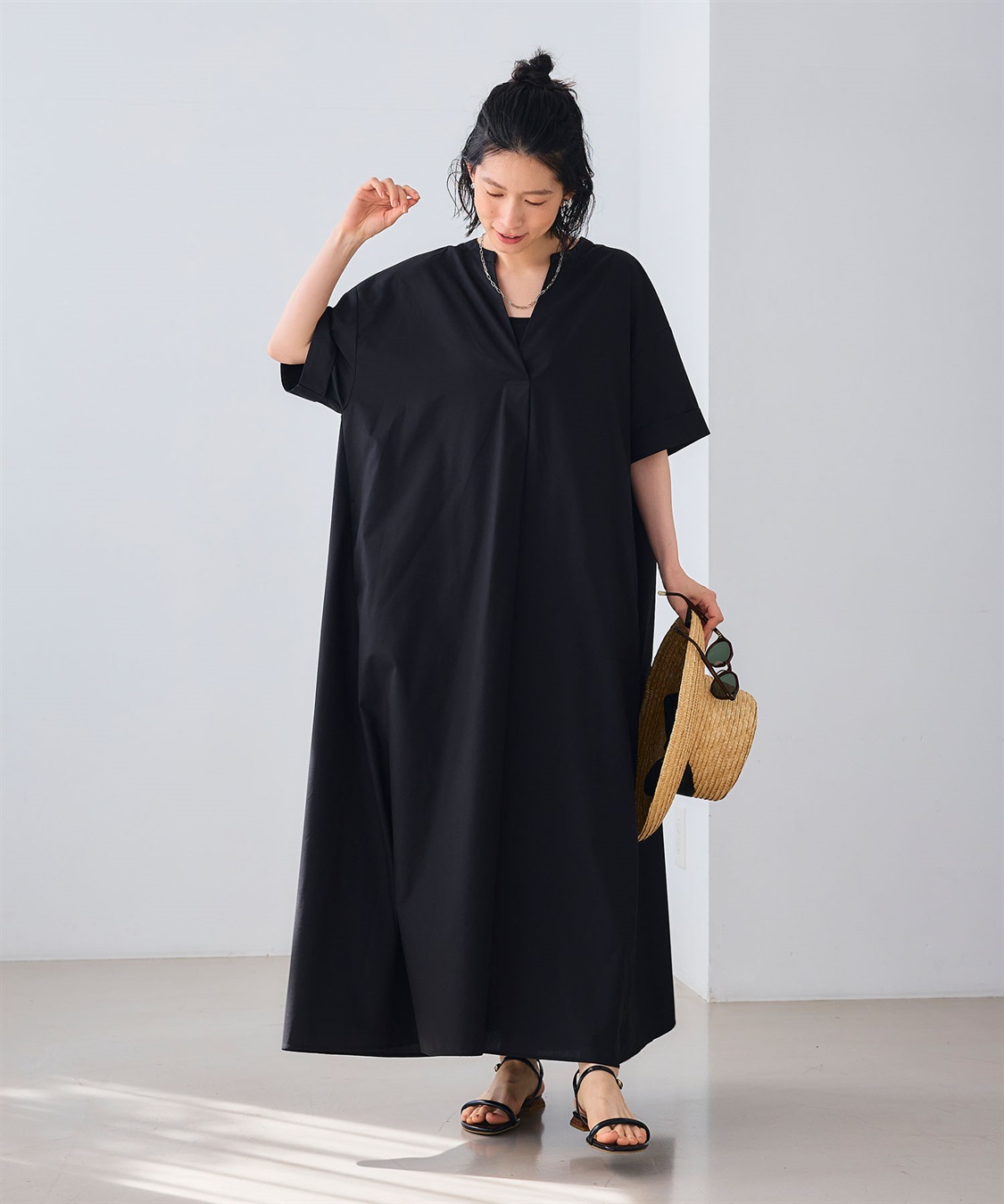 シワになりにくい》エブ楽 ブロードバックデザインワンピース CROSS