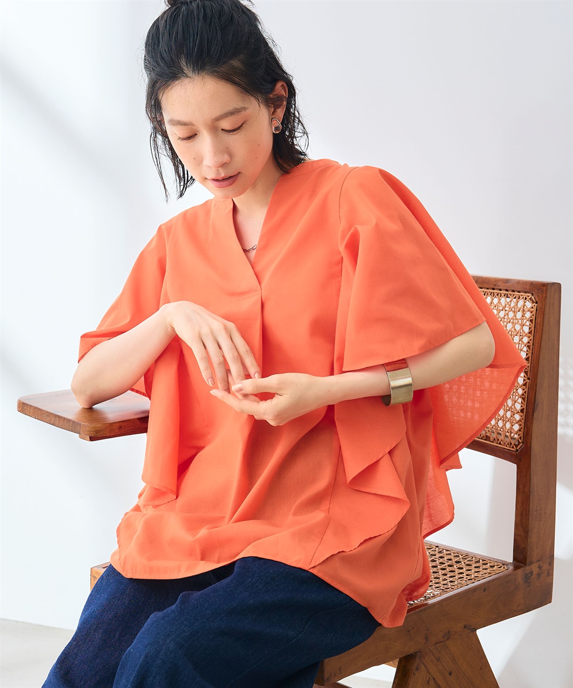 CROSS FUNCTION 《シワになりにくい》エブ楽 ブロードフリルスリーブブラウス_sub_1