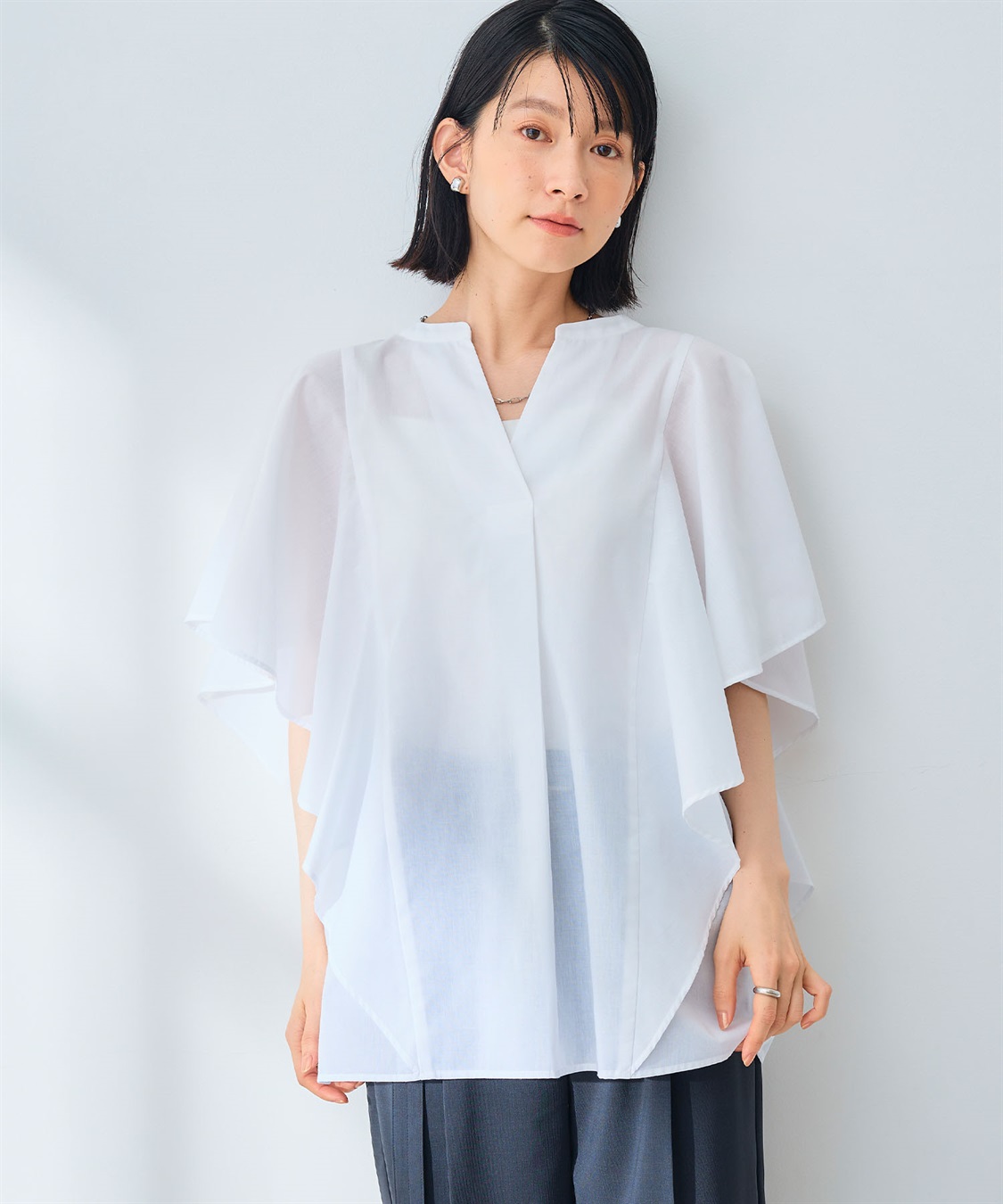 CROSS FUNCTION 《シワになりにくい》エブ楽 ブロードフリルスリーブブラウス_sub_2