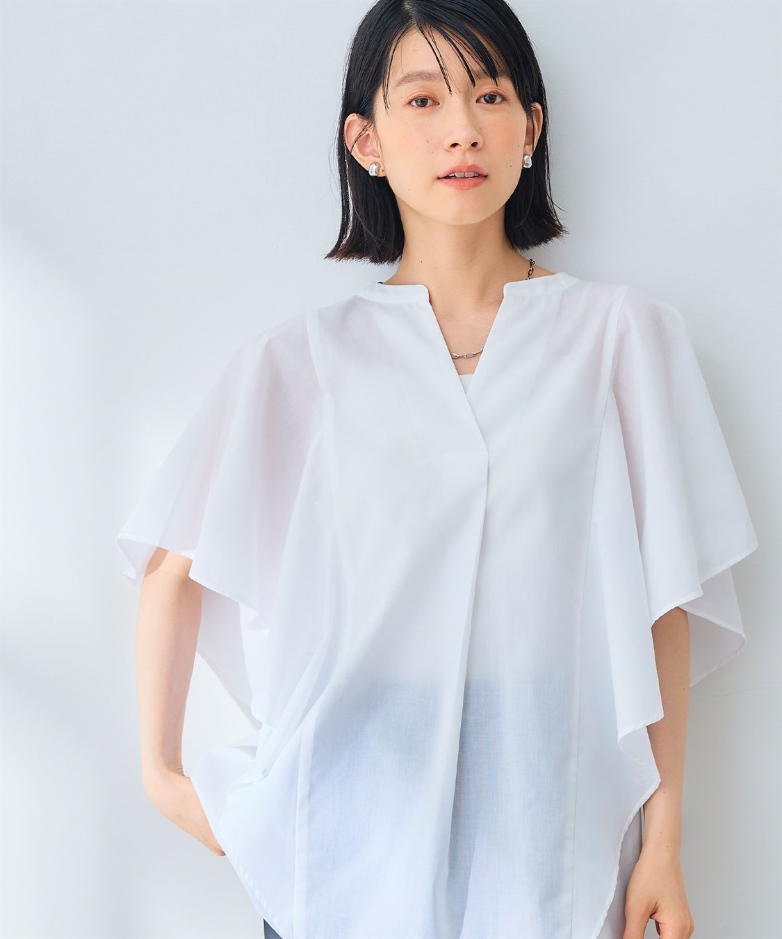 CROSS FUNCTION 《シワになりにくい》エブ楽 ブロードフリルスリーブブラウス_sub_3