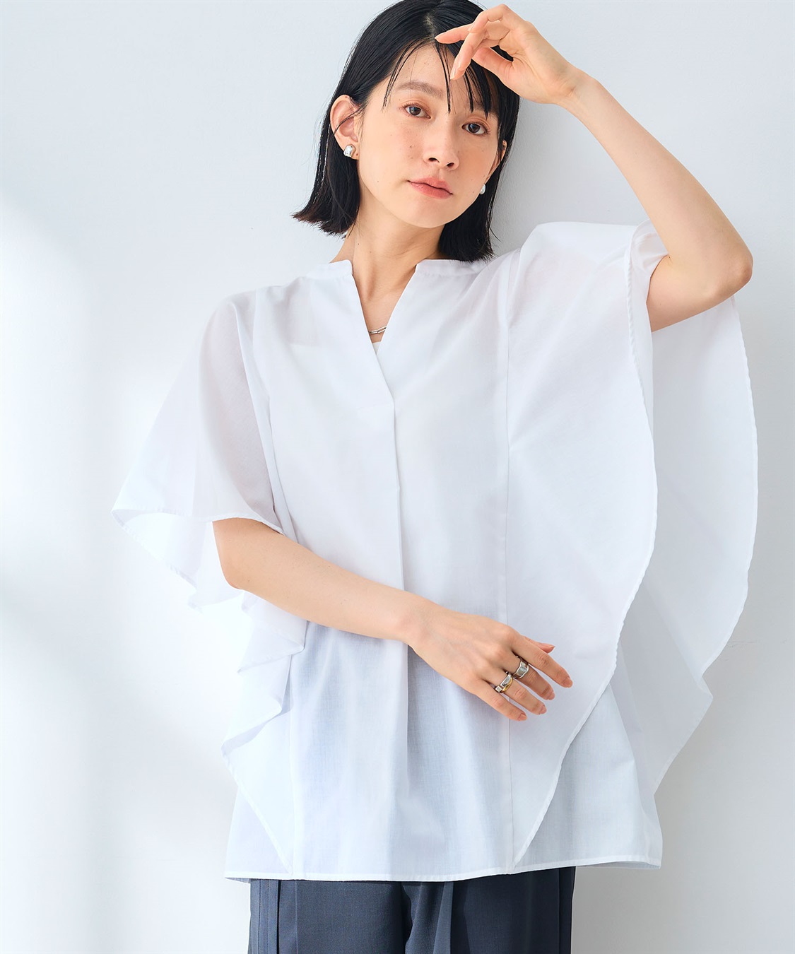 CROSS FUNCTION 《シワになりにくい》エブ楽 ブロードフリルスリーブブラウス_sub_4