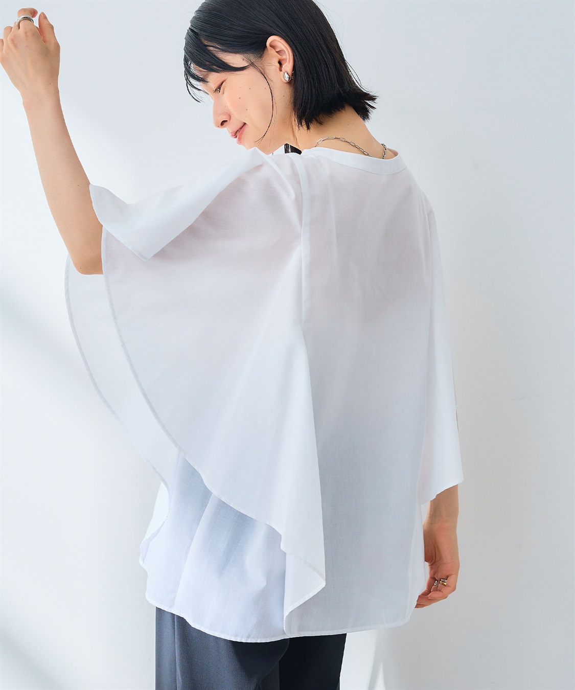 CROSS FUNCTION 《シワになりにくい》エブ楽 ブロードフリルスリーブブラウス_sub_5