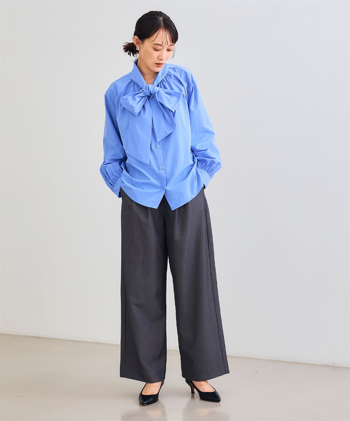 CROSS FUNCTION 《シワになりにくい》リボンボウタイボリュームシャツ_sub_6