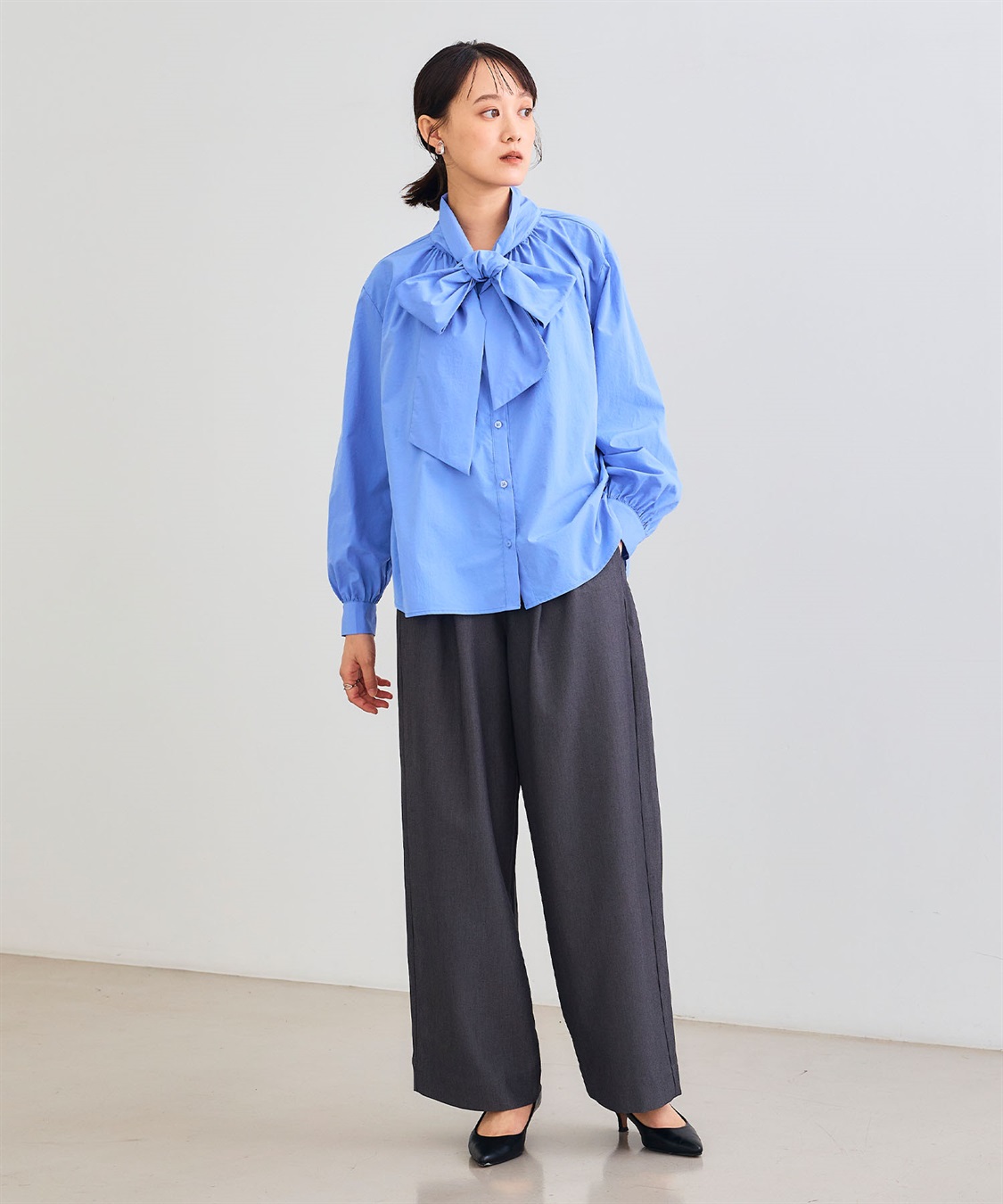 CROSS FUNCTION 《シワになりにくい》リボンボウタイボリュームシャツ_sub_8