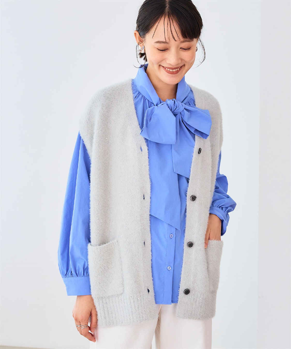 CROSS FUNCTION 《シワになりにくい》リボンボウタイボリュームシャツ_sub_12