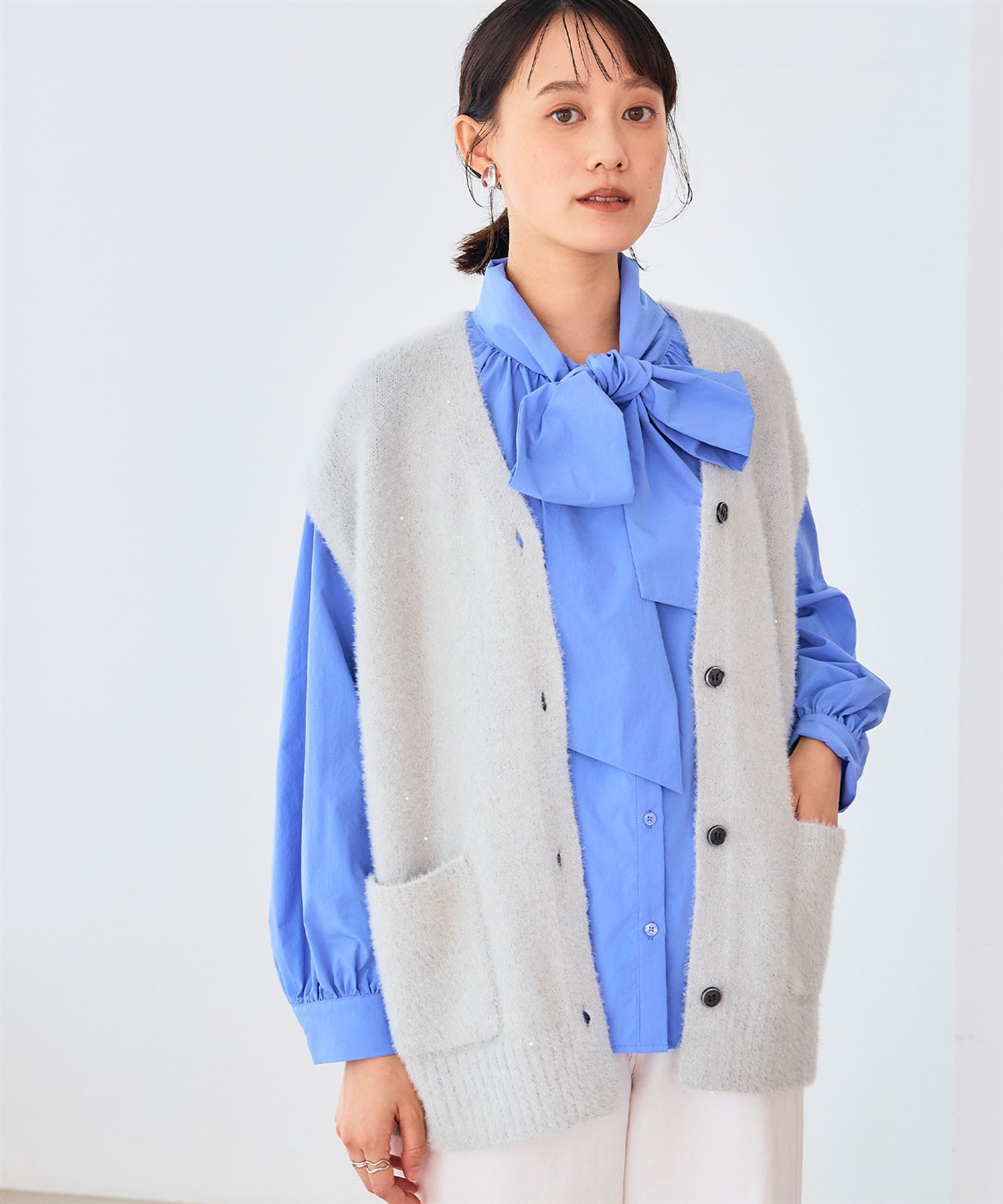 CROSS FUNCTION 《シワになりにくい》リボンボウタイボリュームシャツ_sub_13