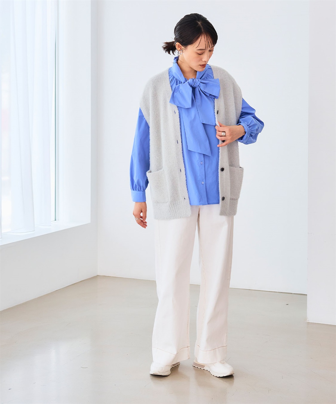 CROSS FUNCTION 《シワになりにくい》リボンボウタイボリュームシャツ_sub_14