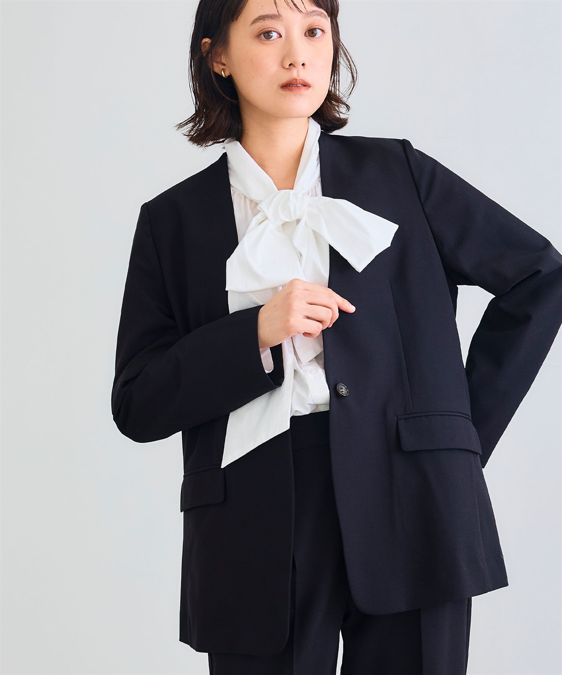 CROSS FUNCTION 《シワになりにくい》リボンボウタイボリュームシャツ_sub_24