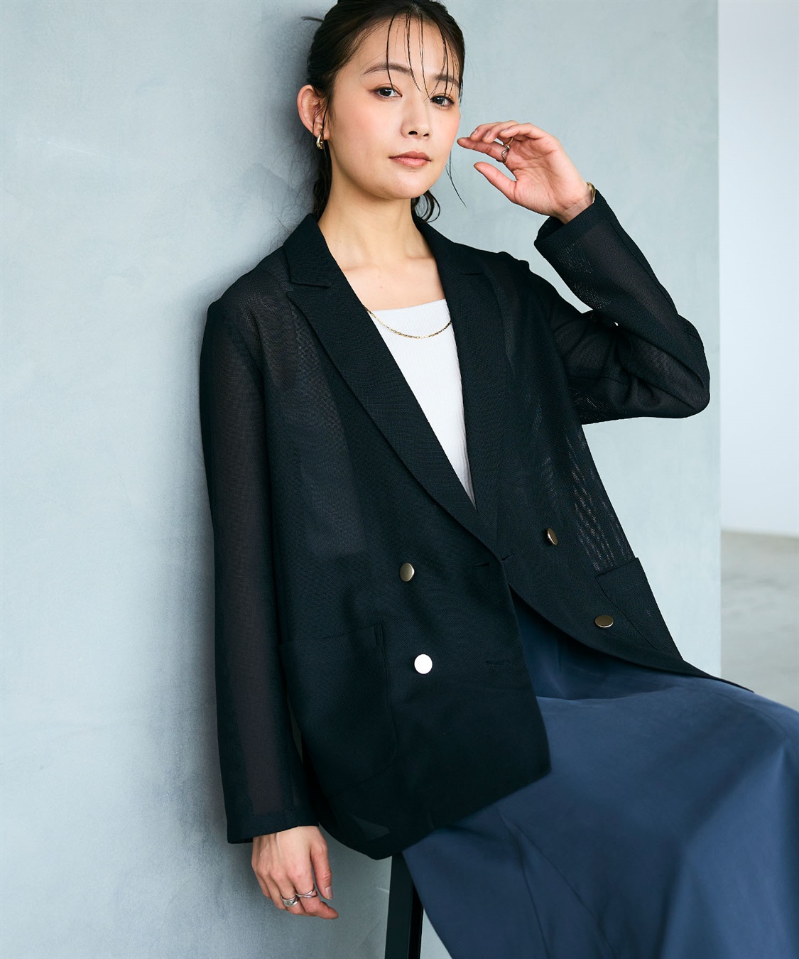 CROSS FUNCTION 《洗える》サマ美え 金釦メッシュテーラードダブルジャケット_sub_1