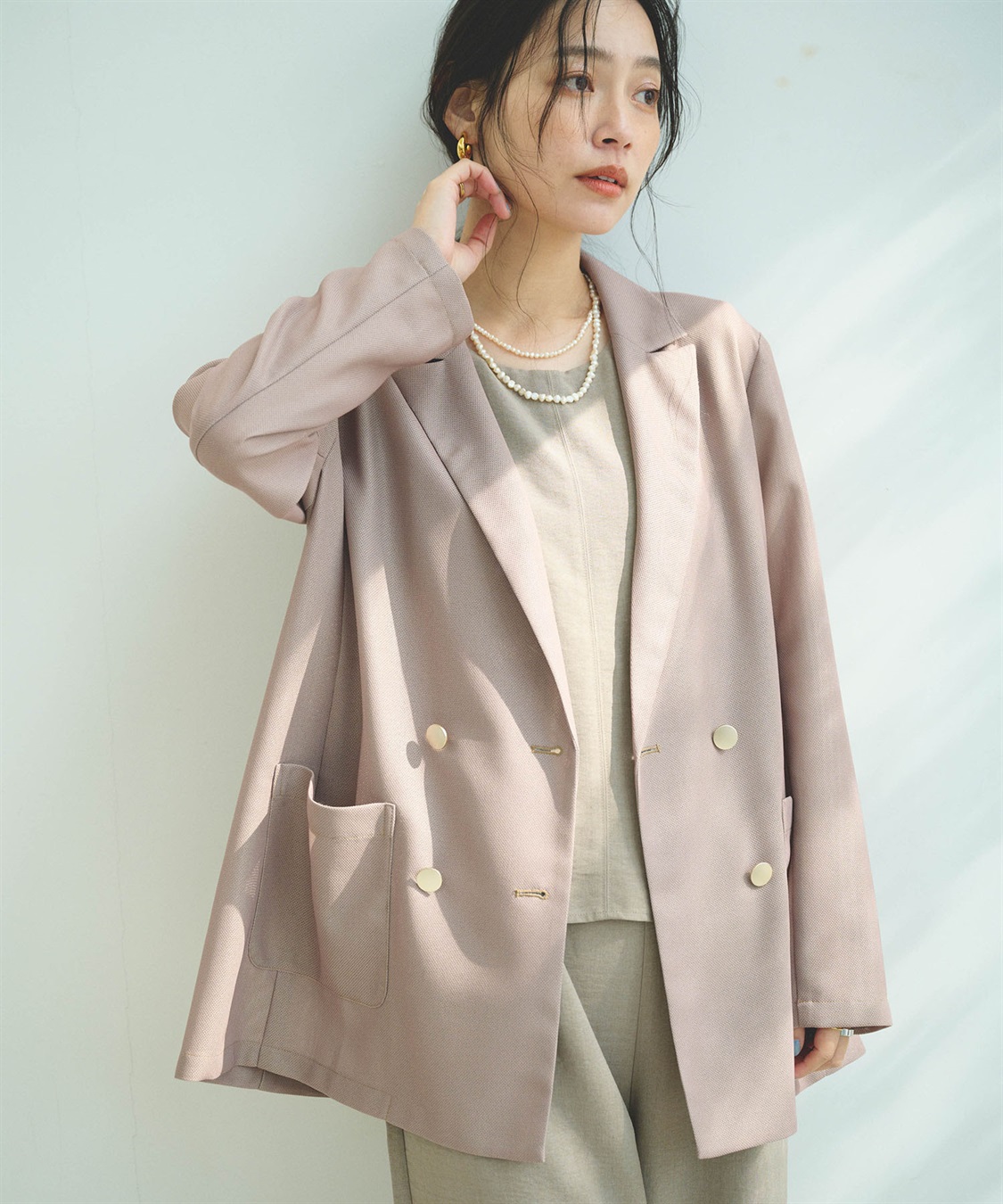 CROSS FUNCTION 《洗える》サマ美え 金釦メッシュテーラードダブルジャケット_sub_2