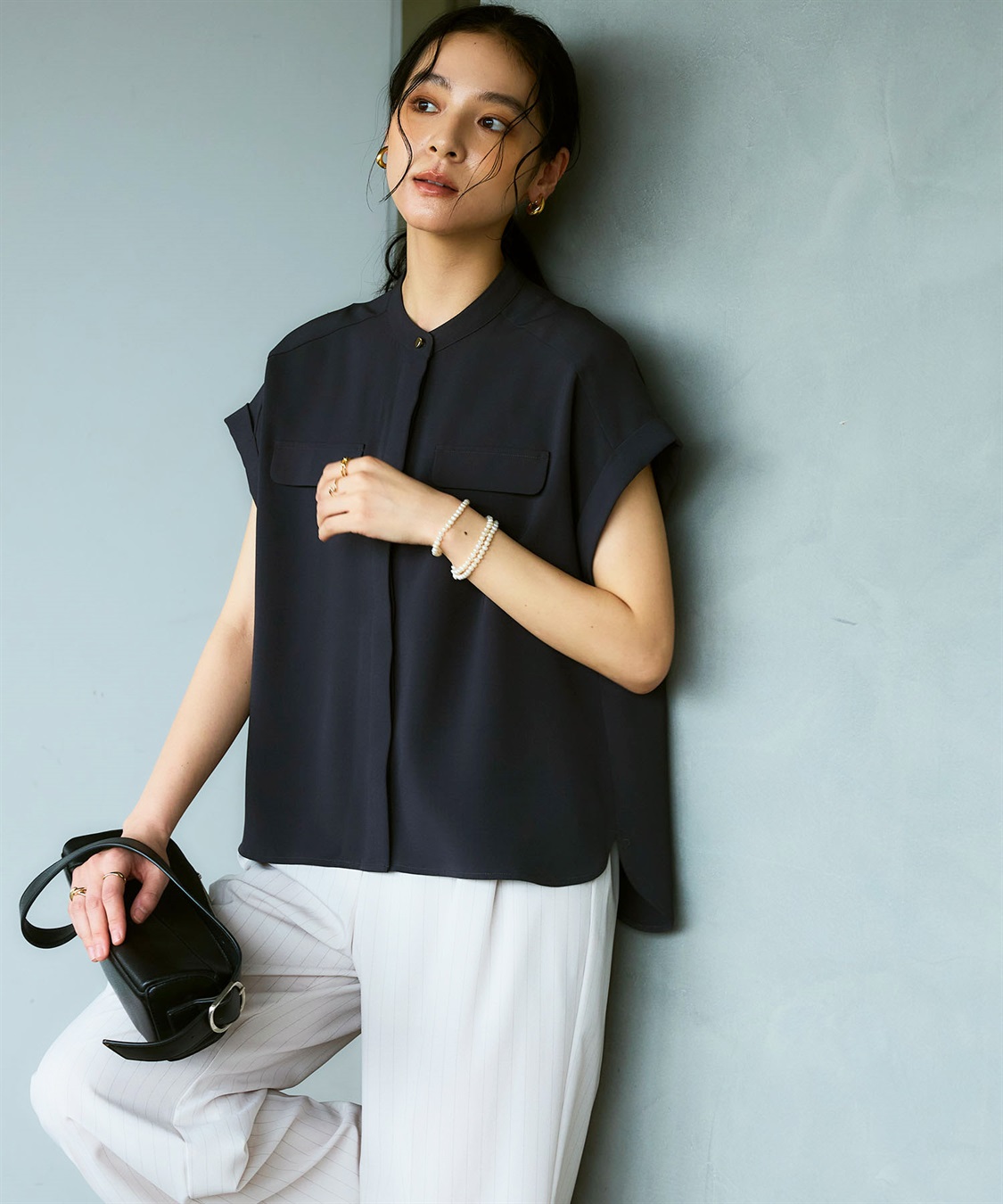 CROSS FUNCTION 《防シワ》サマナチュラリュクス バンドカラーブラウス_sub_1