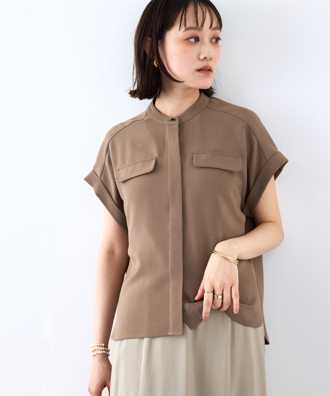 CROSS FUNCTION 《防シワ》サマナチュラリュクス バンドカラーブラウス_sub_2