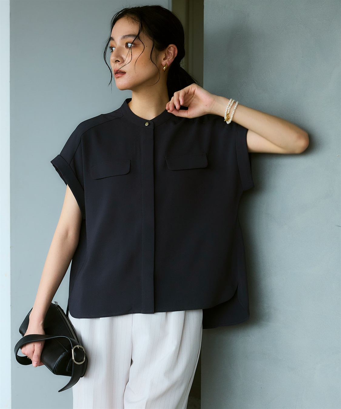 CROSS FUNCTION 《防シワ》サマナチュラリュクス バンドカラーブラウス_sub_11