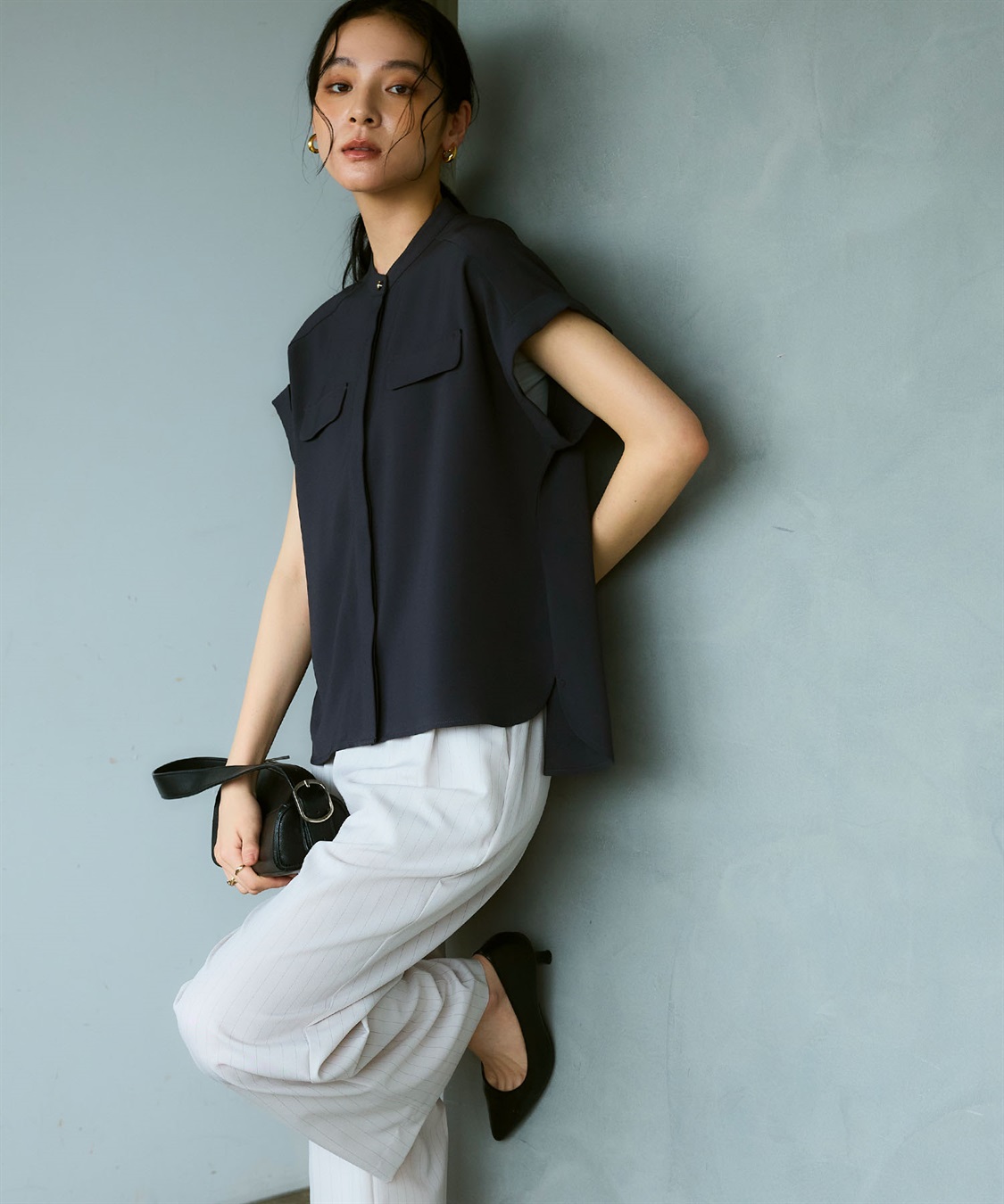 CROSS FUNCTION 《防シワ》サマナチュラリュクス バンドカラーブラウス_sub_12