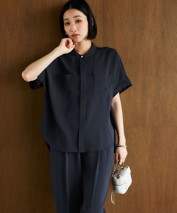 CROSS FUNCTION 《防シワ》サマナチュラリュクス ダブルポケットバンドカラーブラウス_subthumb_3