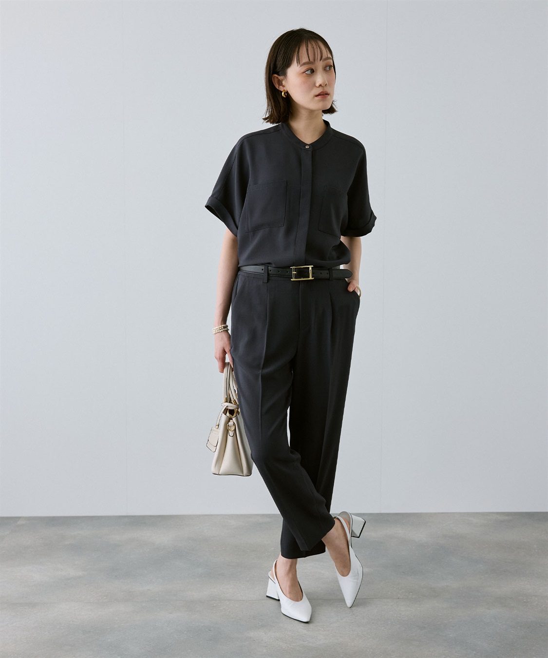 CROSS FUNCTION 《防シワ》サマナチュラリュクス ダブルポケットバンドカラーブラウス_sub_14