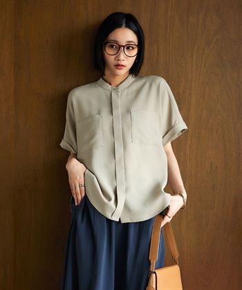 CROSS FUNCTION 《防シワ》サマナチュラリュクス ダブルポケットバンドカラーブラウス_subthumb_16