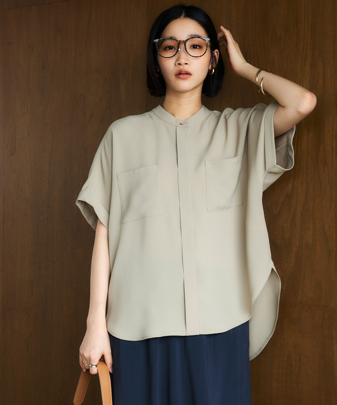 CROSS FUNCTION 《防シワ》サマナチュラリュクス ダブルポケットバンドカラーブラウス_sub_17