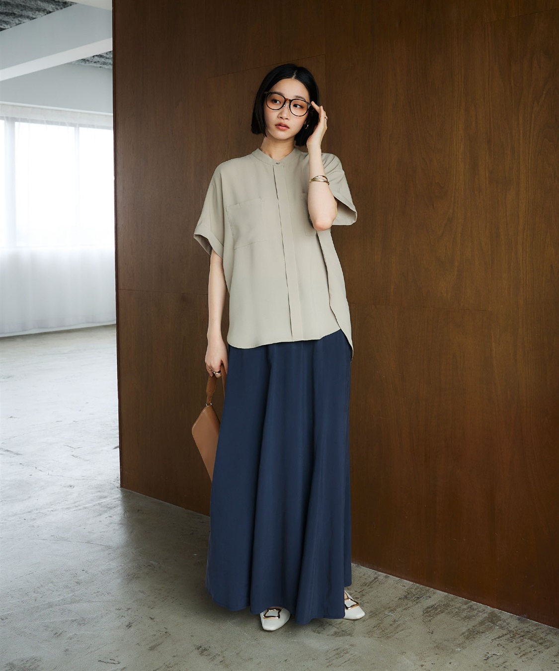 CROSS FUNCTION 《防シワ》サマナチュラリュクス ダブルポケットバンドカラーブラウス_sub_19