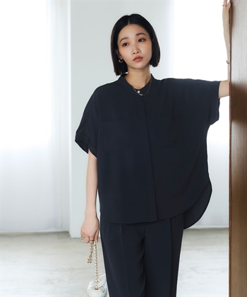 CROSS FUNCTION 《防シワ》サマナチュラリュクス ダブルポケットバンドカラーブラウス_subthumb_22