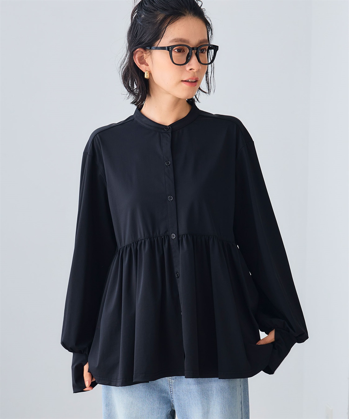 CROSS FUNCTION 《UV》エブ楽 ラッシュガードギャザーペプラムブラウス_sub_1