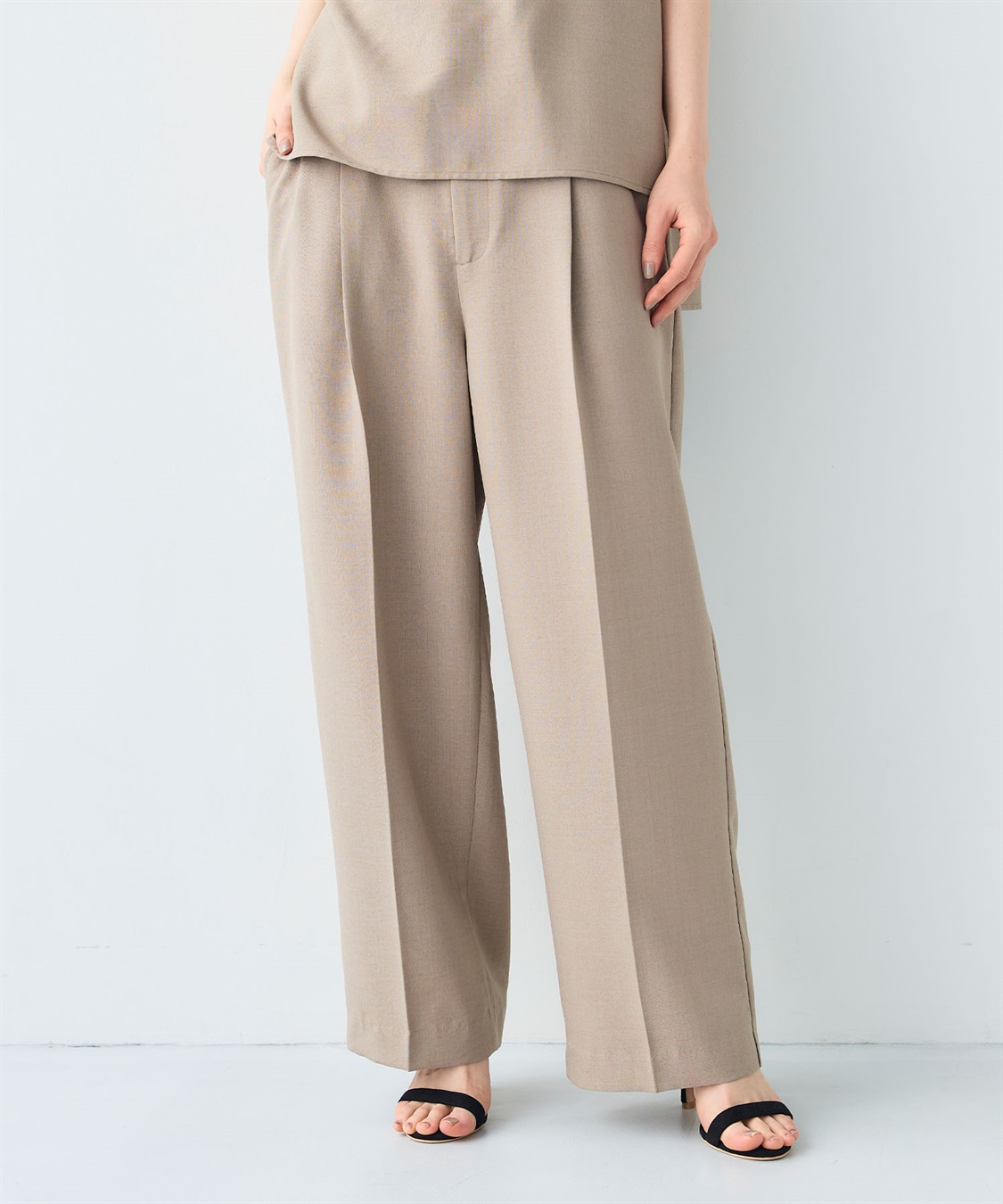 CROSS FUNCTION 《シワになりにくい》サマナチュラリネンライクセンタープレスワイドパンツ_sub_2