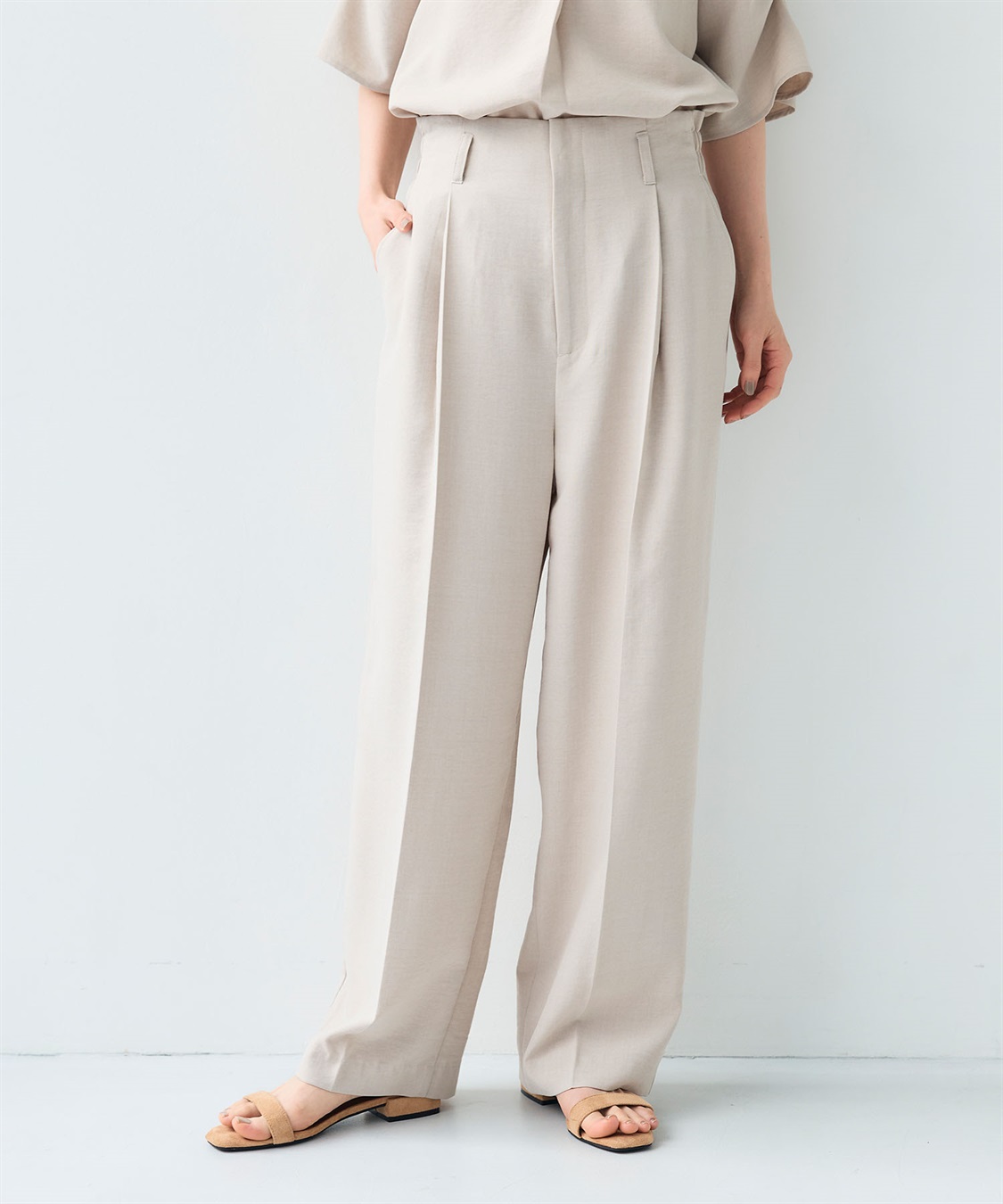 CROSS FUNCTION 《シワになりにくい》サマナチュラリネンライクセンタープレスワイドパンツ_sub_3