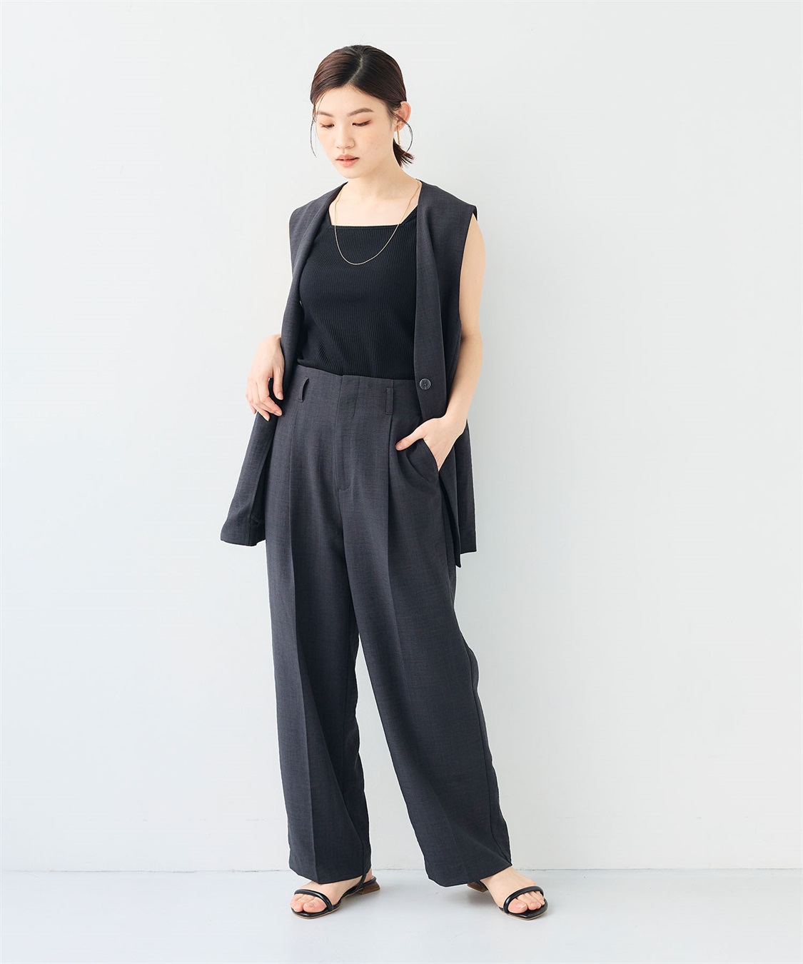 CROSS FUNCTION 《シワになりにくい》サマナチュラリネンライクセンタープレスワイドパンツ_sub_9