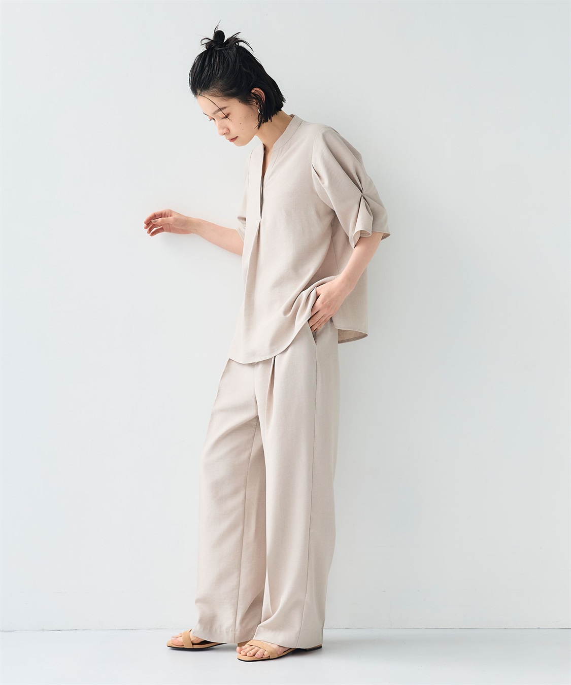 CROSS FUNCTION 《シワになりにくい》サマナチュラリネンライクセンタープレスワイドパンツ_sub_23