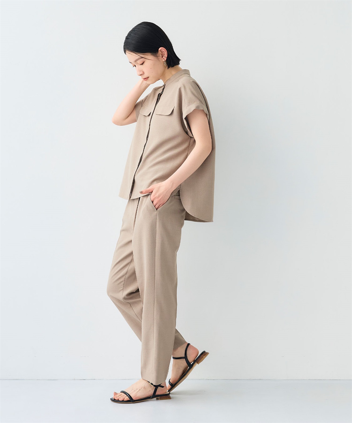 CROSS FUNCTION 《シワになりにくい》サマナチュラリネンライクセンタープレステーパードパンツ_sub_9